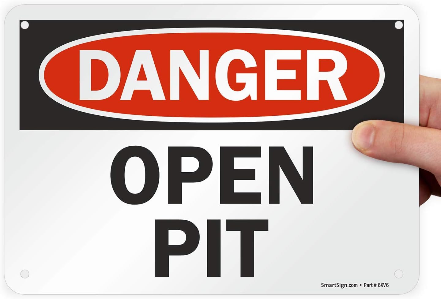 Cartel plástico danger open pit 7x10pulg