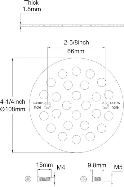 Ronda 4-1/4pulg rosca escurridor ducha rejilla acero inox 304