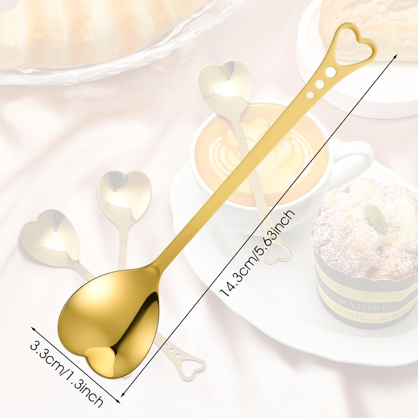 50 Cucharas Corazón 5.7pulg Acero Inox Bodas Té Dorado