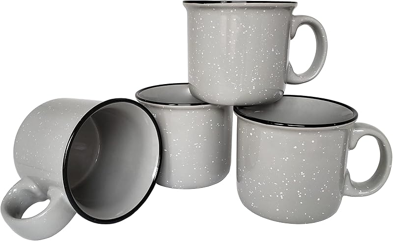 Taza cerámica 14oz set 4 color gris estilo campamento
