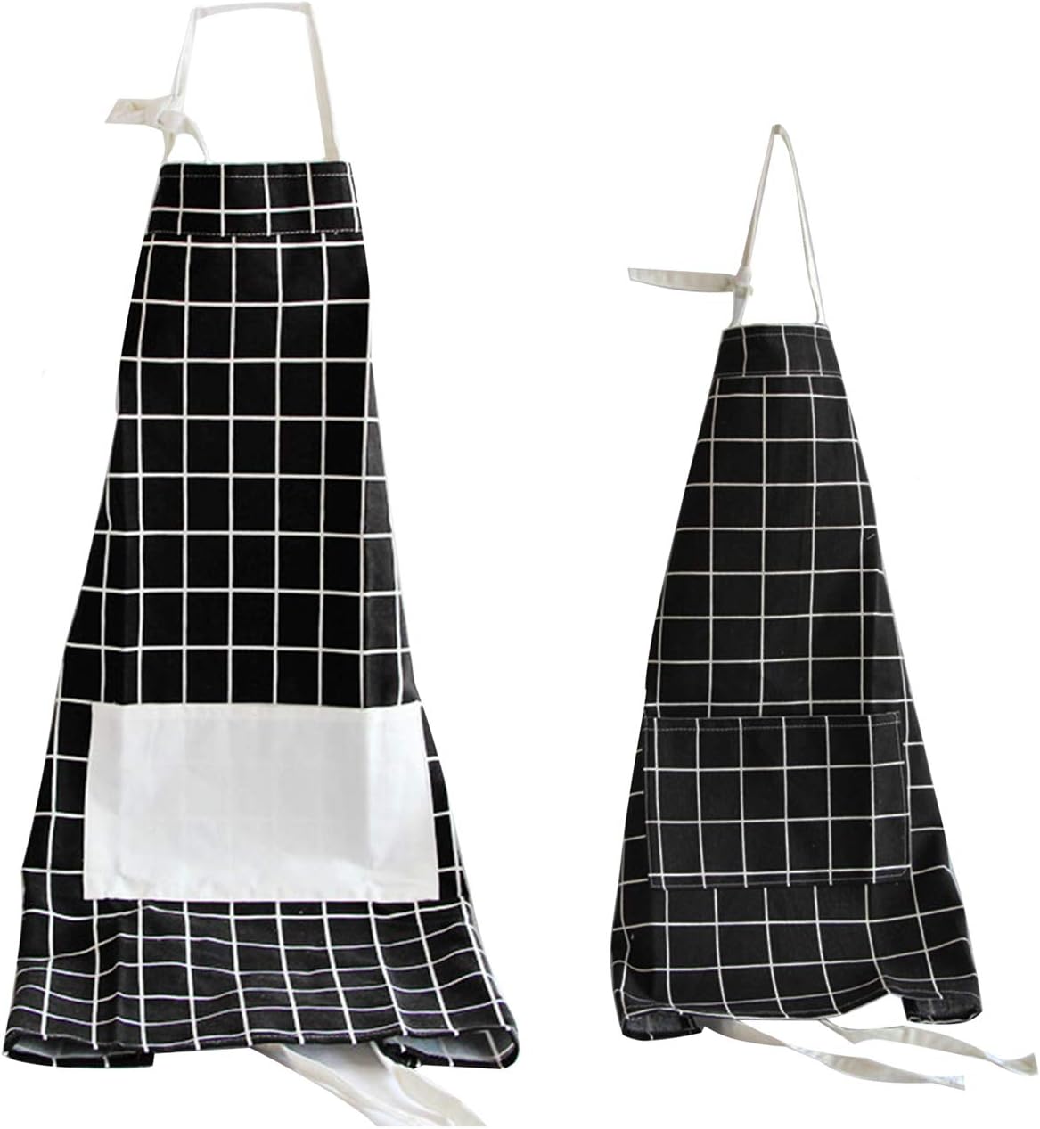 Delantal algodón con bolsillo set 2 cuadros negros
