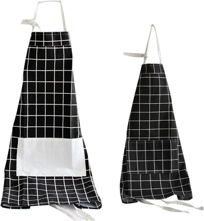 Delantal algodón con bolsillo set 2 cuadros negros