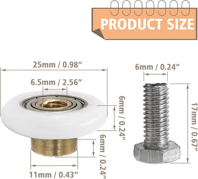 Set 4 rodillos puerta ducha 1pulg para correderas vidrio baño