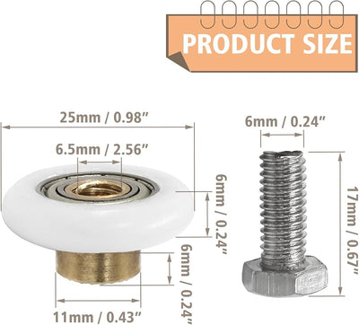 Set 4 rodillos puerta ducha 1pulg para correderas vidrio baño