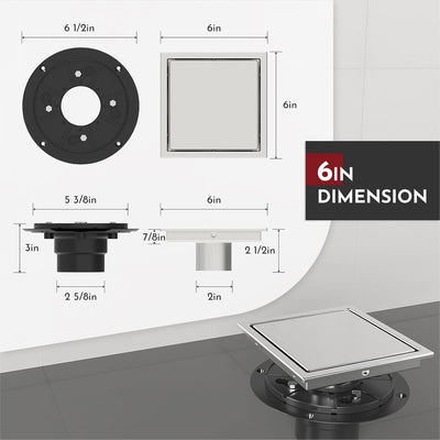 Drenaje ducha cuadrado 6pulg acero inox cepillado brida 2en1
