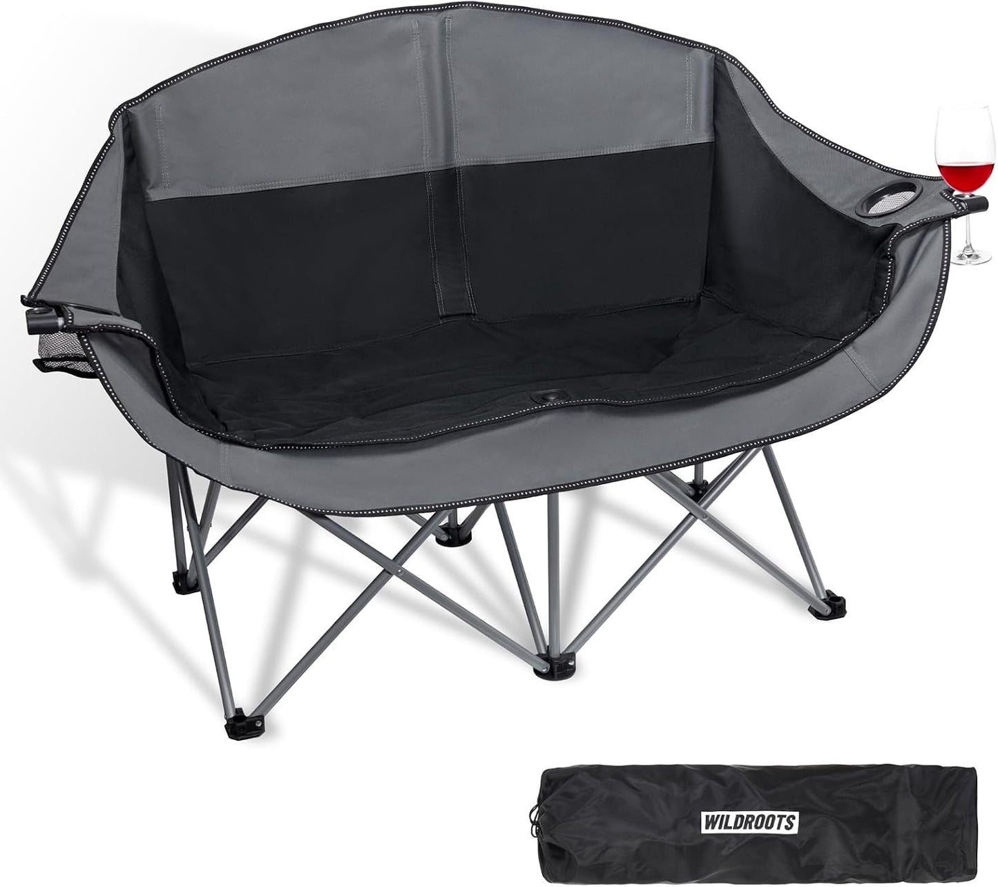 Silla doble plegable camping 2 personas 600lb con portavasos