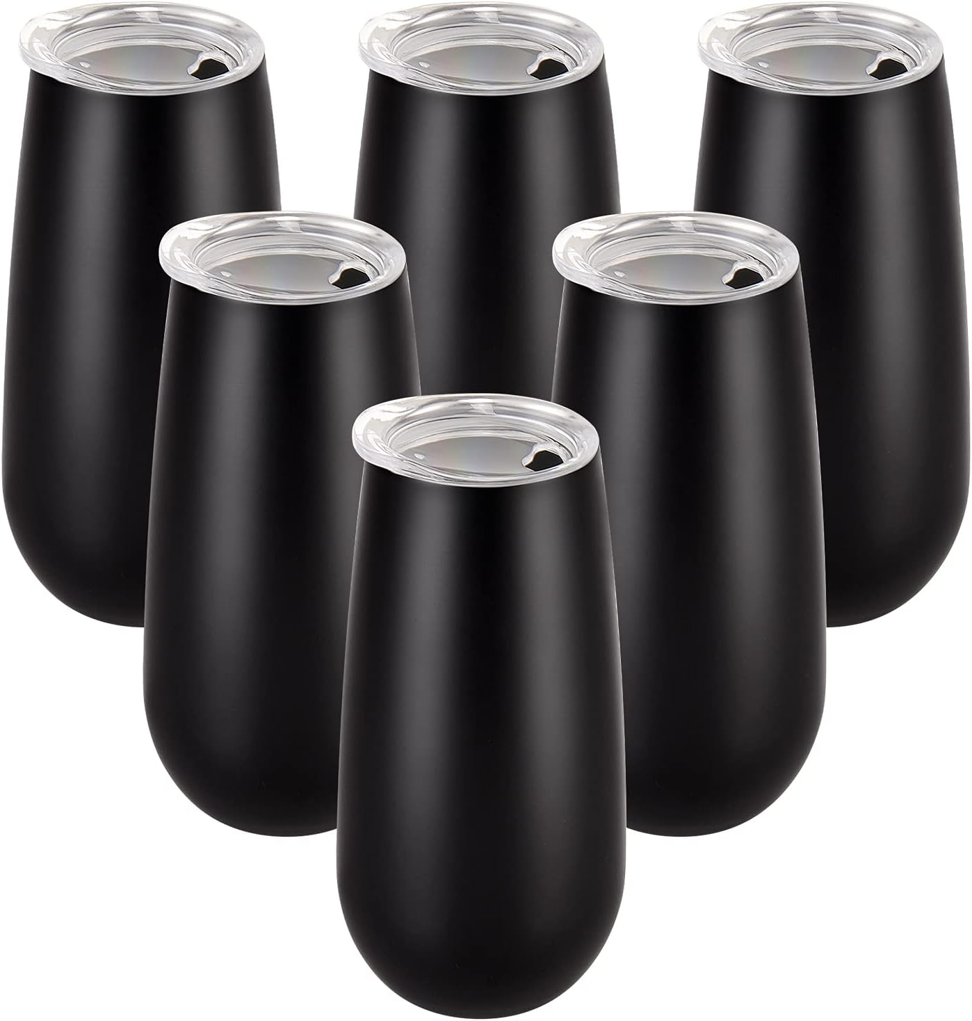 6 Vases Champán Doble Aislamiento Tapa 6oz Negro Reutilizables