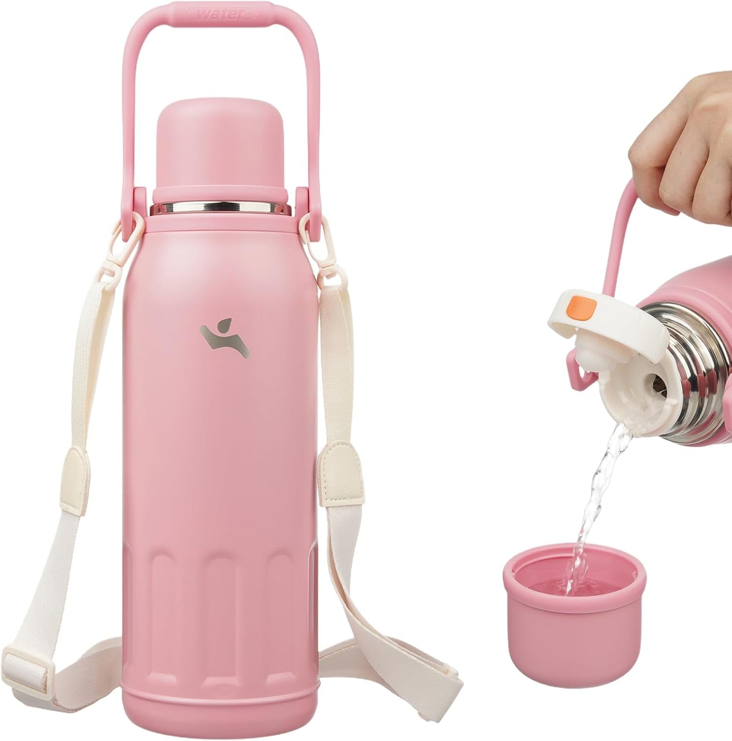 Botella agua aislada asa correa 50oz rosa