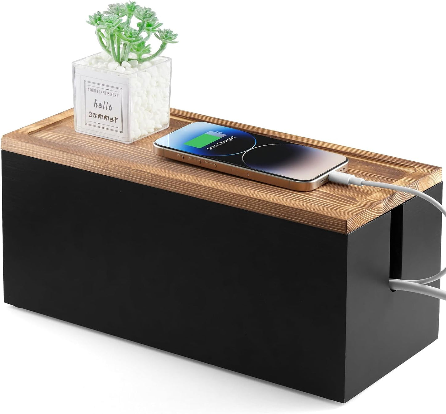 Caja organizadora cables madera 2 ranuras para escritorio