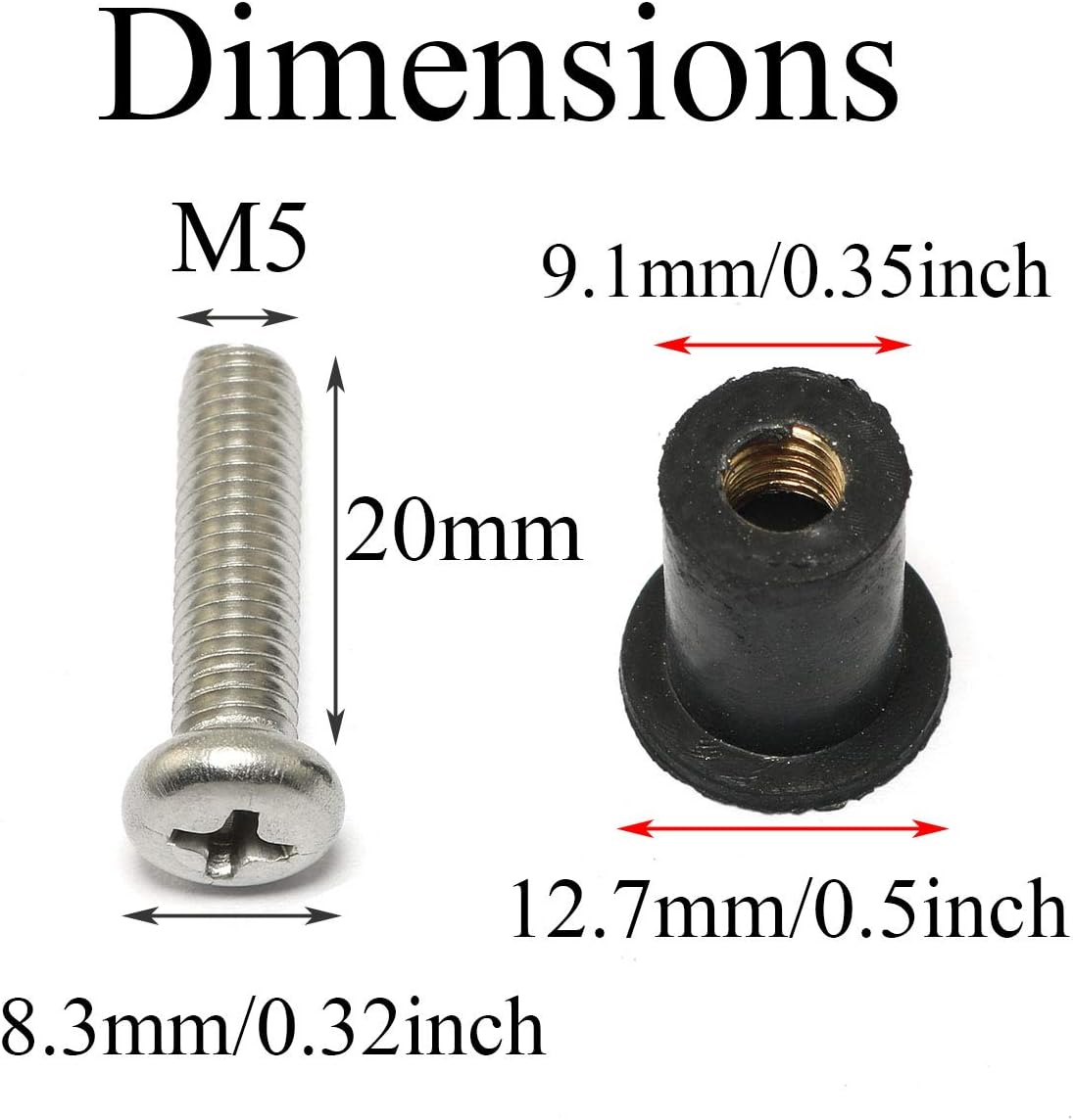 8 Pzas Tuercas Goma M5x20 para Parabrisas Motocicleta