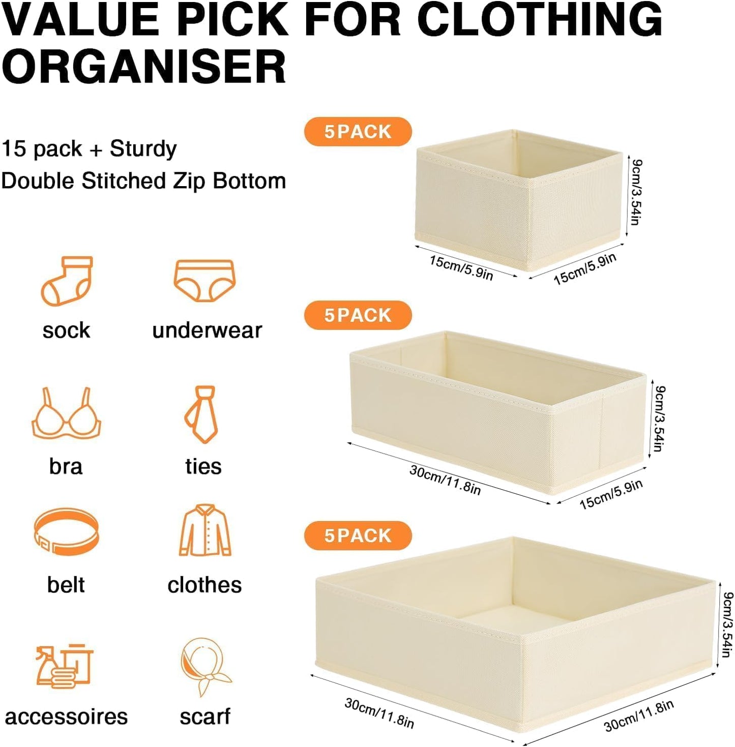 Organizadores cajones tela plegables set 15