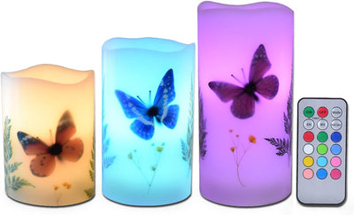Set 3 velas sin llama 4-6" luces LED 12 colores
