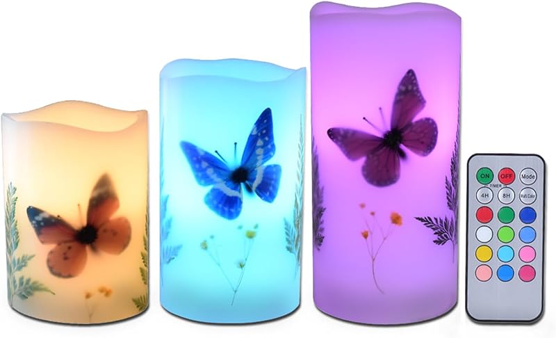 Set 3 velas sin llama 4-6" luces LED 12 colores