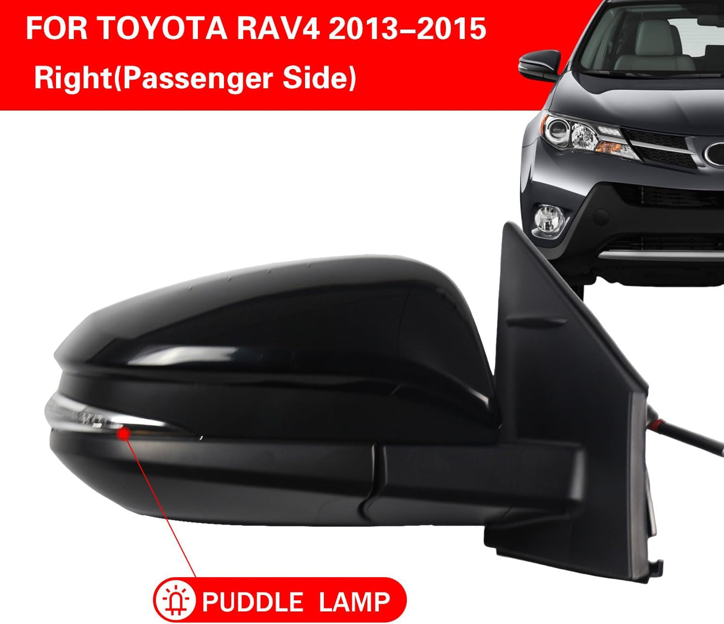 Espejo lateral pasajero negro 8 pines para Toyota RAV4