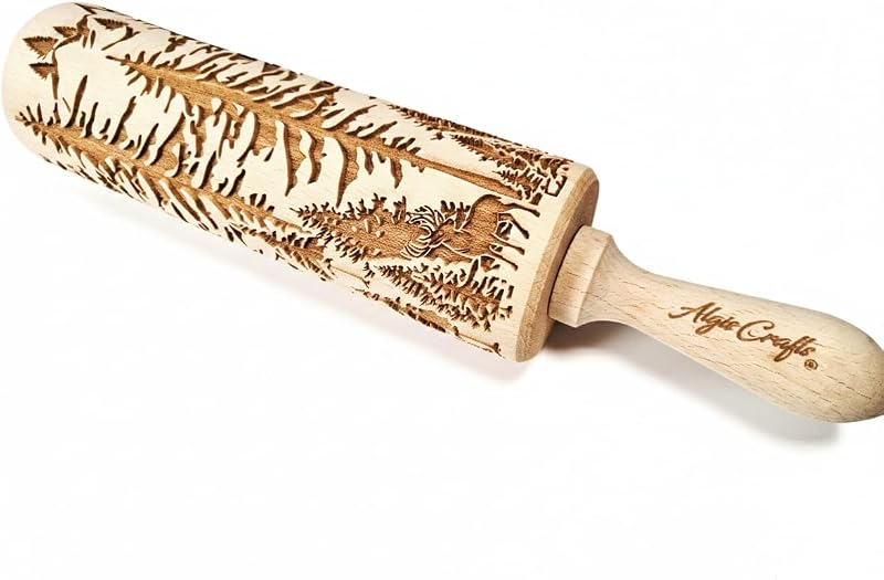 Rodillo madera relieve patrón bosque para masa galletas
