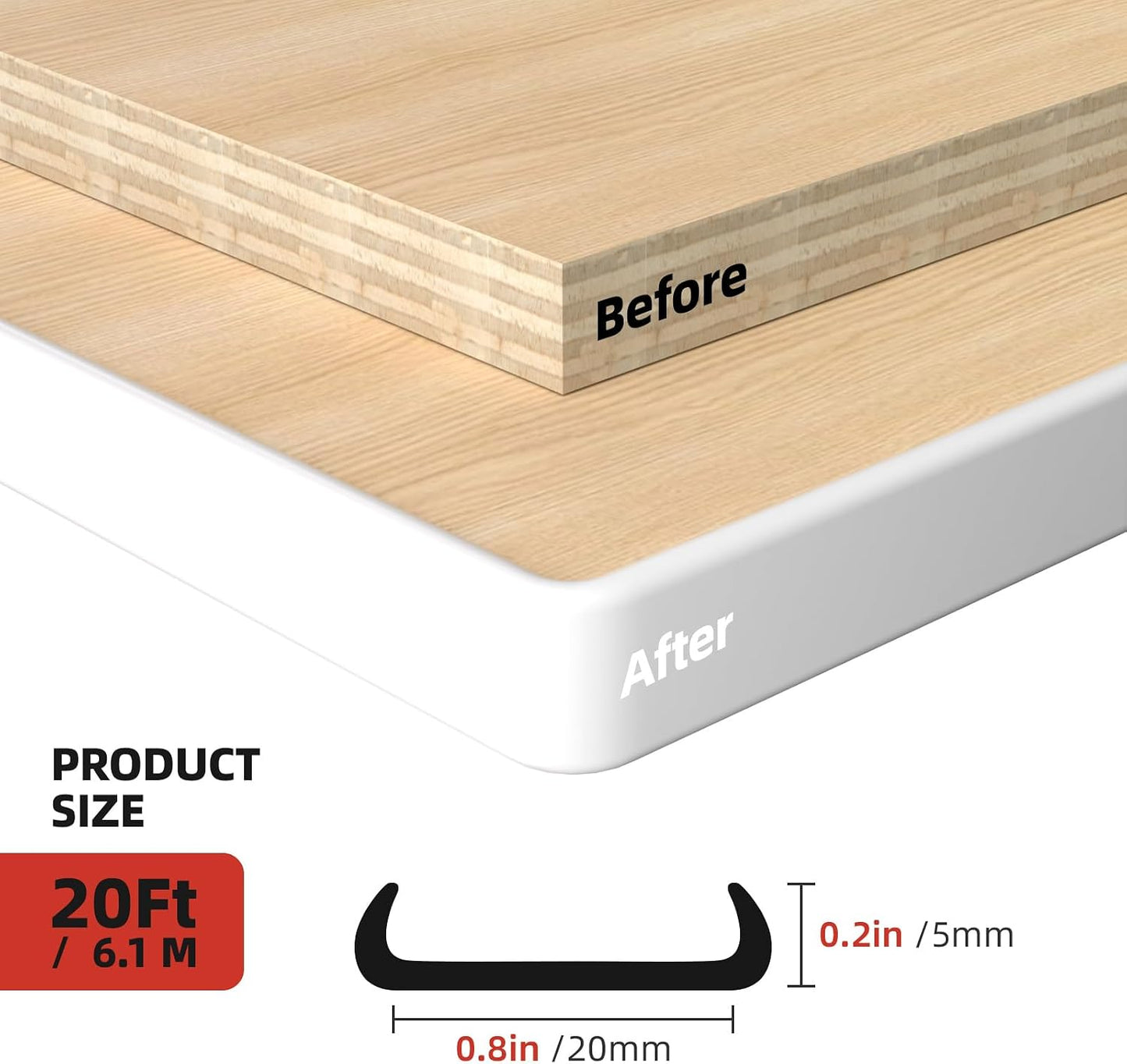 Tira protectora borde U 0.8pulg x20ft autoadhesiva blanca