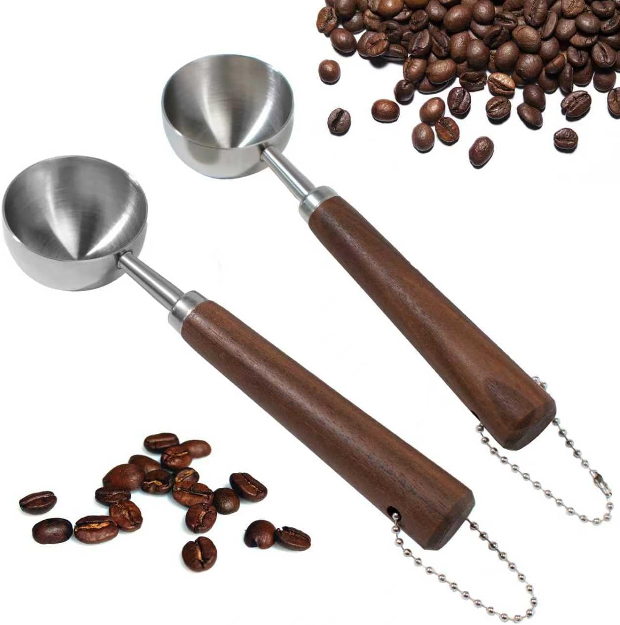 2 Cucharas Medidoras Café Acero Inox 304 Mango Madera