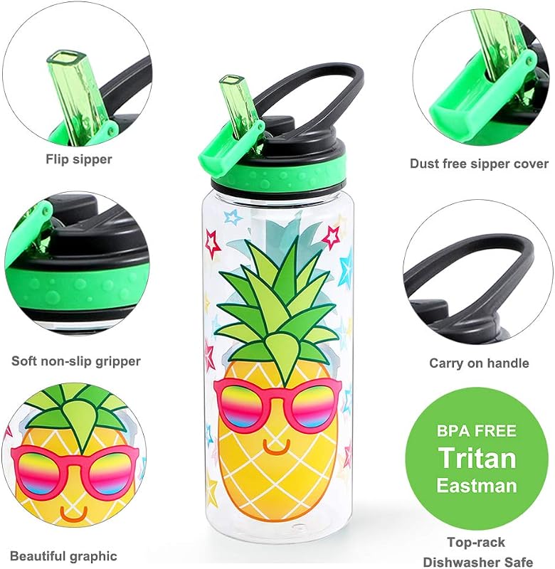 Botella agua para niñas con pajita 680ml sin BPA plástico Tritan