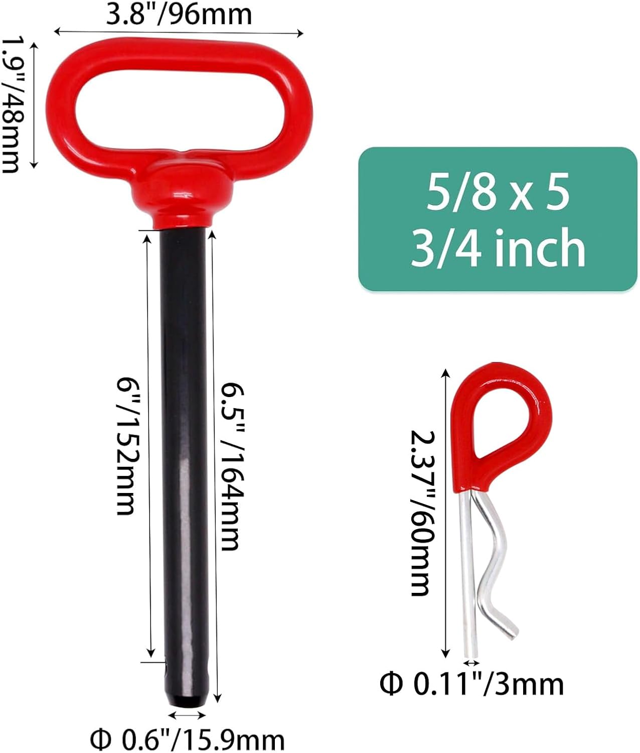 Pasador enganche remolque 2 pzas mango rojo