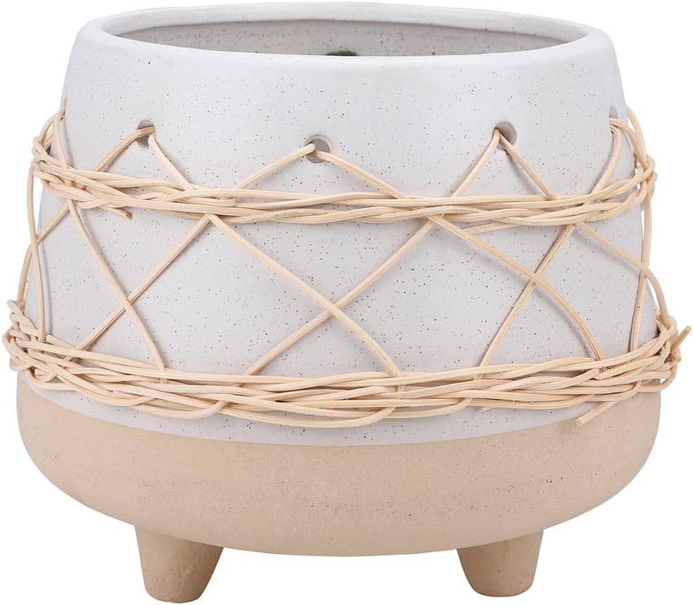 Maceta Cerámica 8" Estilo Mid-Century con Drenaje