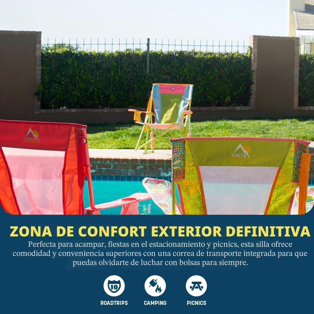 Mecedora portátil plegable con reposabrazos y portavasos
