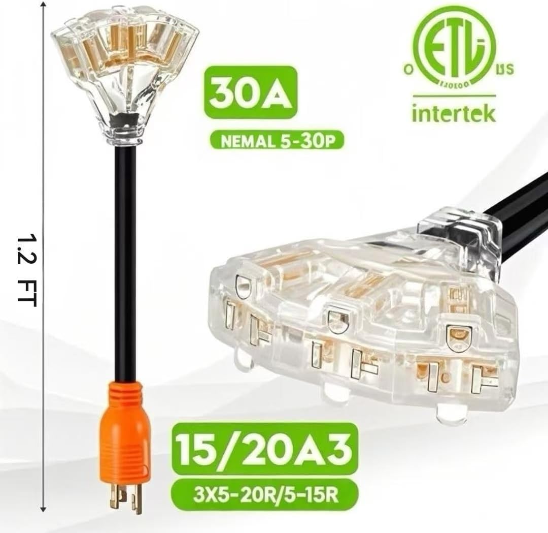 Cable adaptador RV 30A a 15/20A con indicador UL
