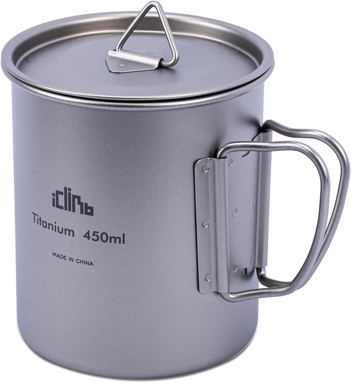 Taza titanio acampar ultraligera 15.2oz con mango plegable