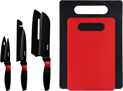 Set 8 Cuchillos Acero Inox Negro con Tabla Cortar