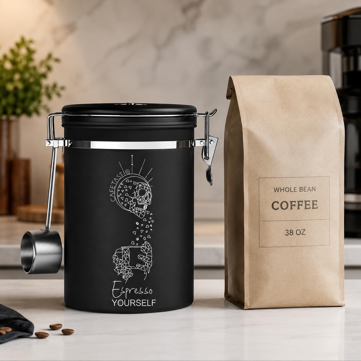 Frasco acero inox 38oz con cuchara medidora y registro