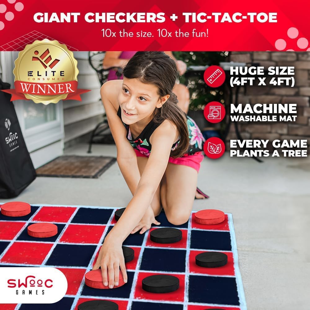 Set Damas Gigantes 2en1 y Tapete Tic Tac Toe 4x4ft Lona