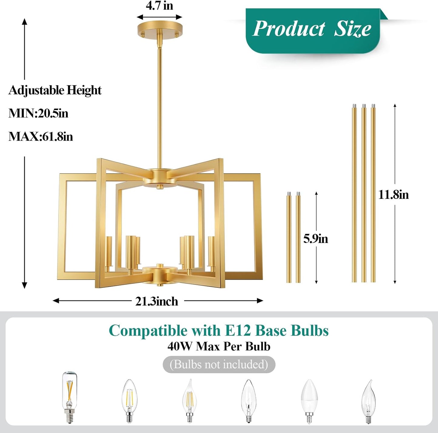 Candelabro dorado 6 luces colgante metal industrial