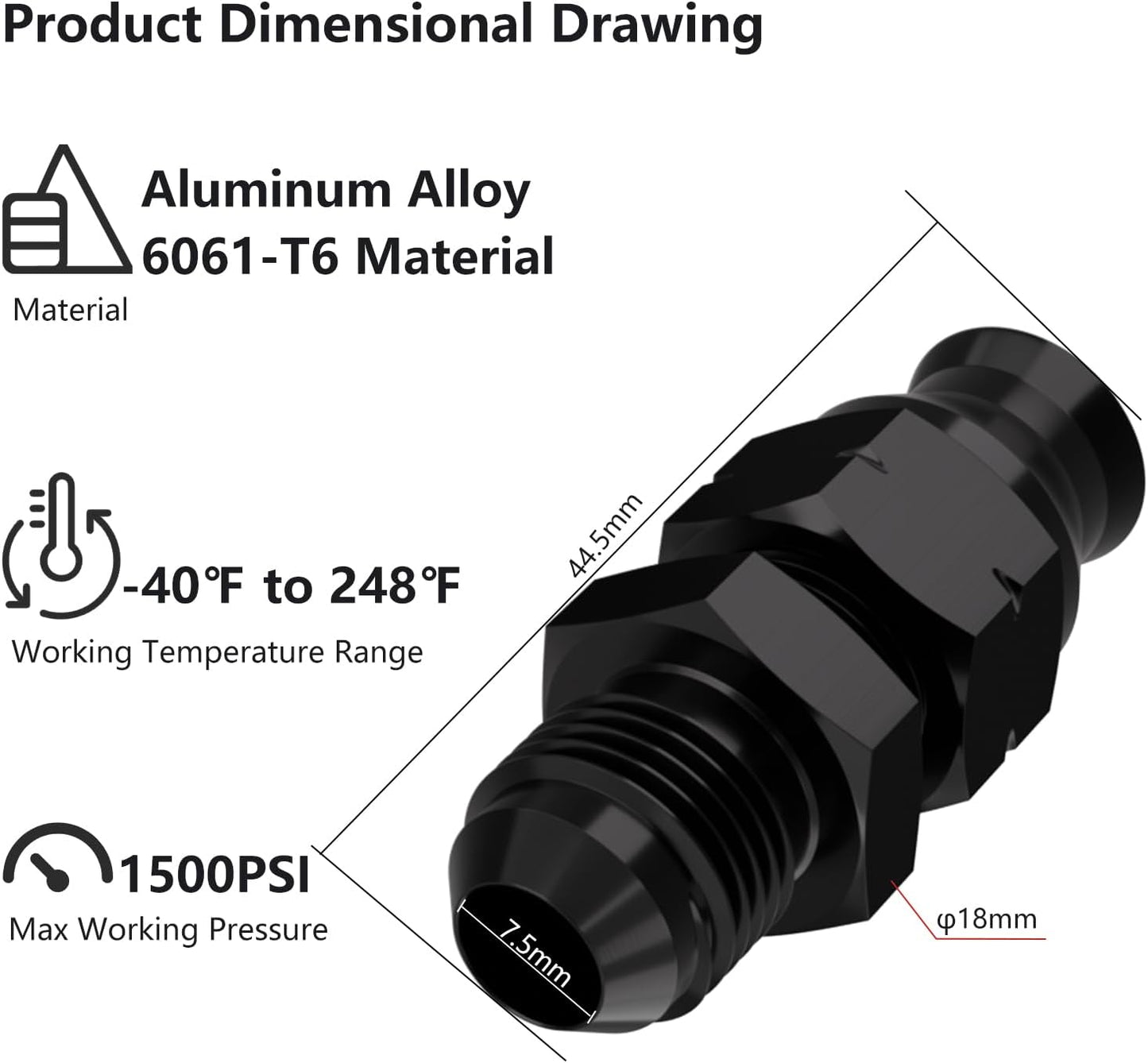 Adaptador compresión 6an a 5/16 pulg aluminio negro