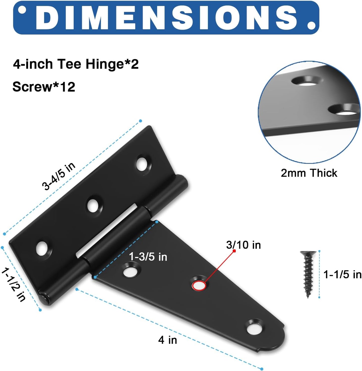 Bisagras puerta hierro forjado negro 4pulg paquete 2