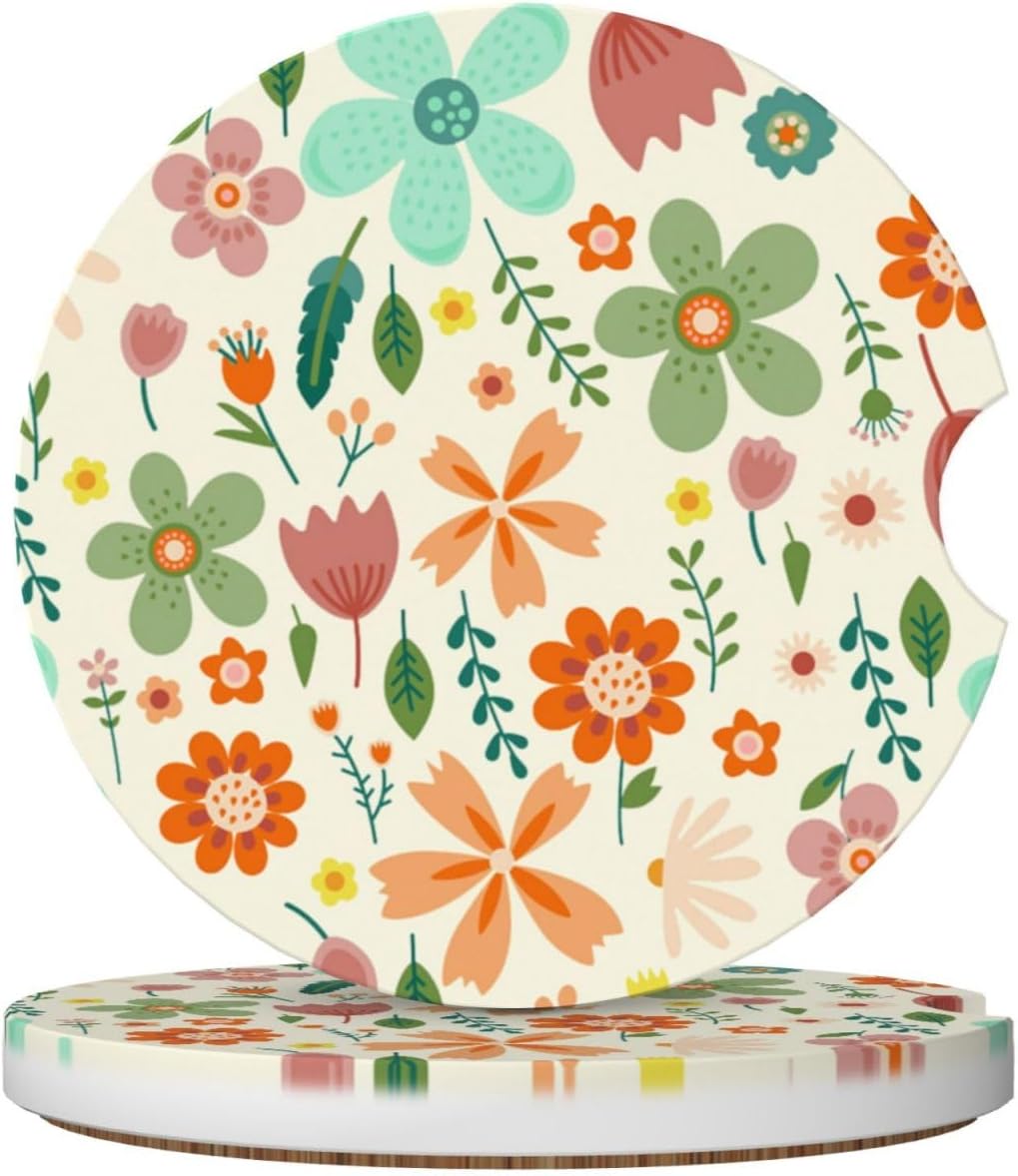 Posavasos coche con flores 2uds cerámica antideslizantes