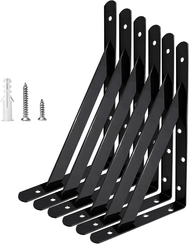 Soportes pared acero estantes 16x10" 3 pares negro