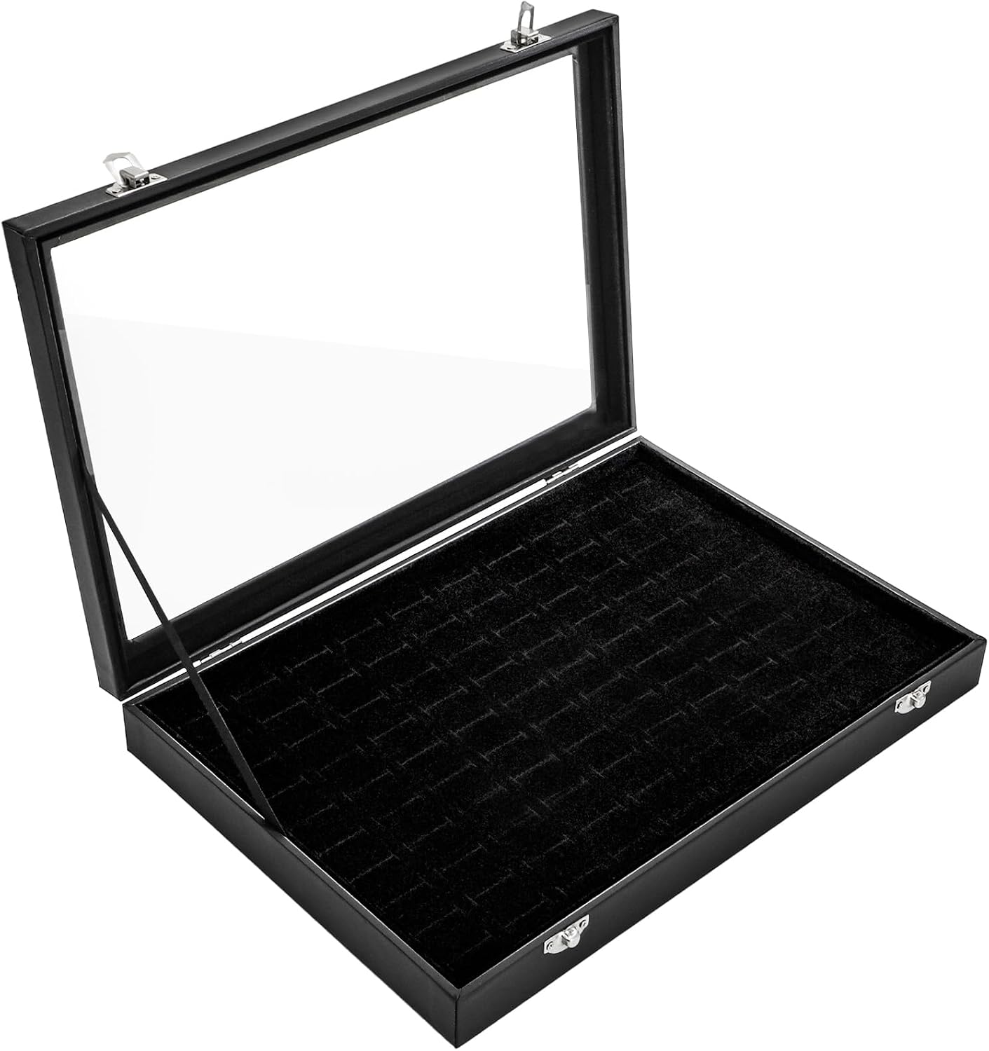2 Vitrinas Anillos 100 Ranuras Tapa Vidrio Negro