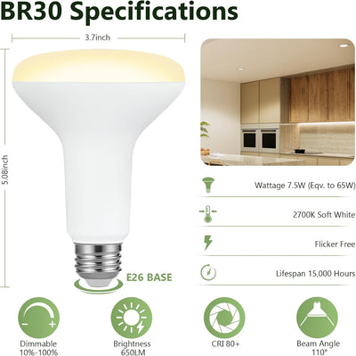 Pack 6 Bombillas LED BR30 7.5W 2700K Regulable Base E26