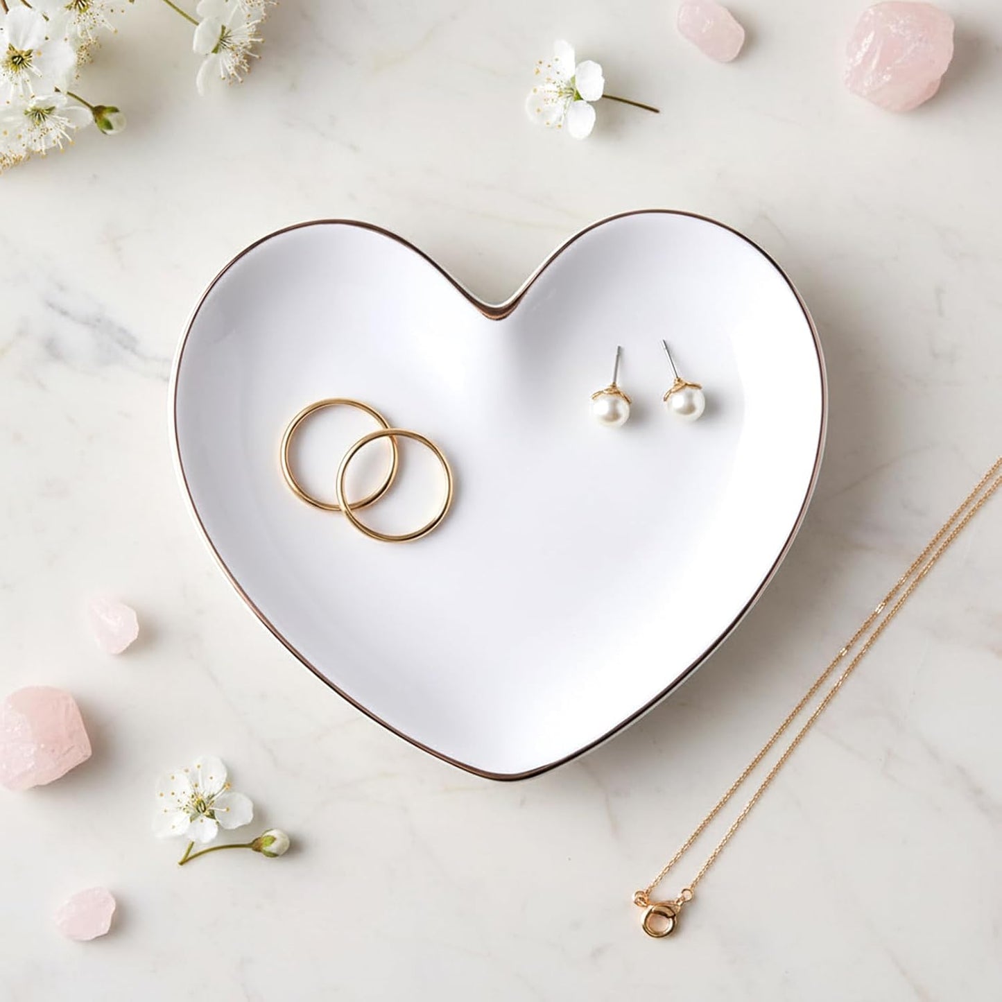 Bandeja cerámica para joyas anillos aretes blancas