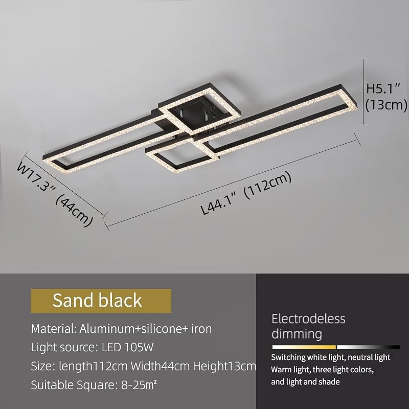 Lámpara techo rectangular regulable 3000K-6500K negro 44x17"