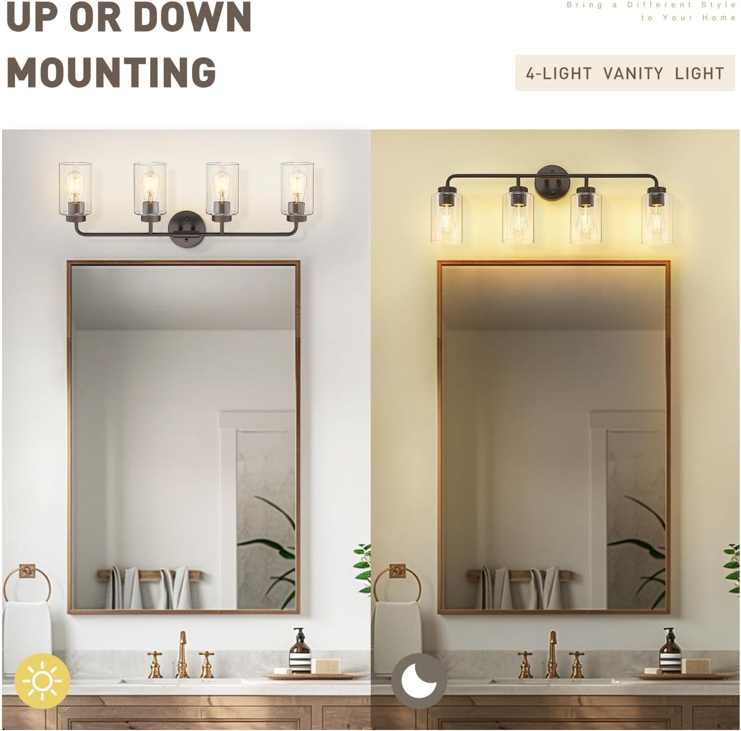 Lámpara baño bronce frotado 4 luces sobre espejo 30.6pulg