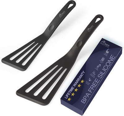 Set espátulas silicona ranuras resistentes 600℉ negro