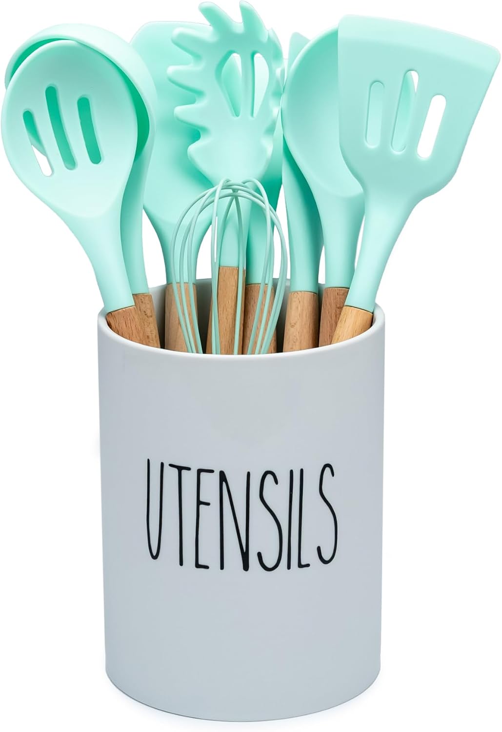 Soporte utensilios cocina espátula porcelana blanca