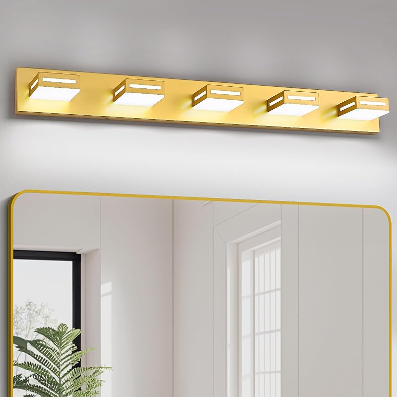 Accesorios iluminación baño 102cm 5 luces LED doradas 6000K