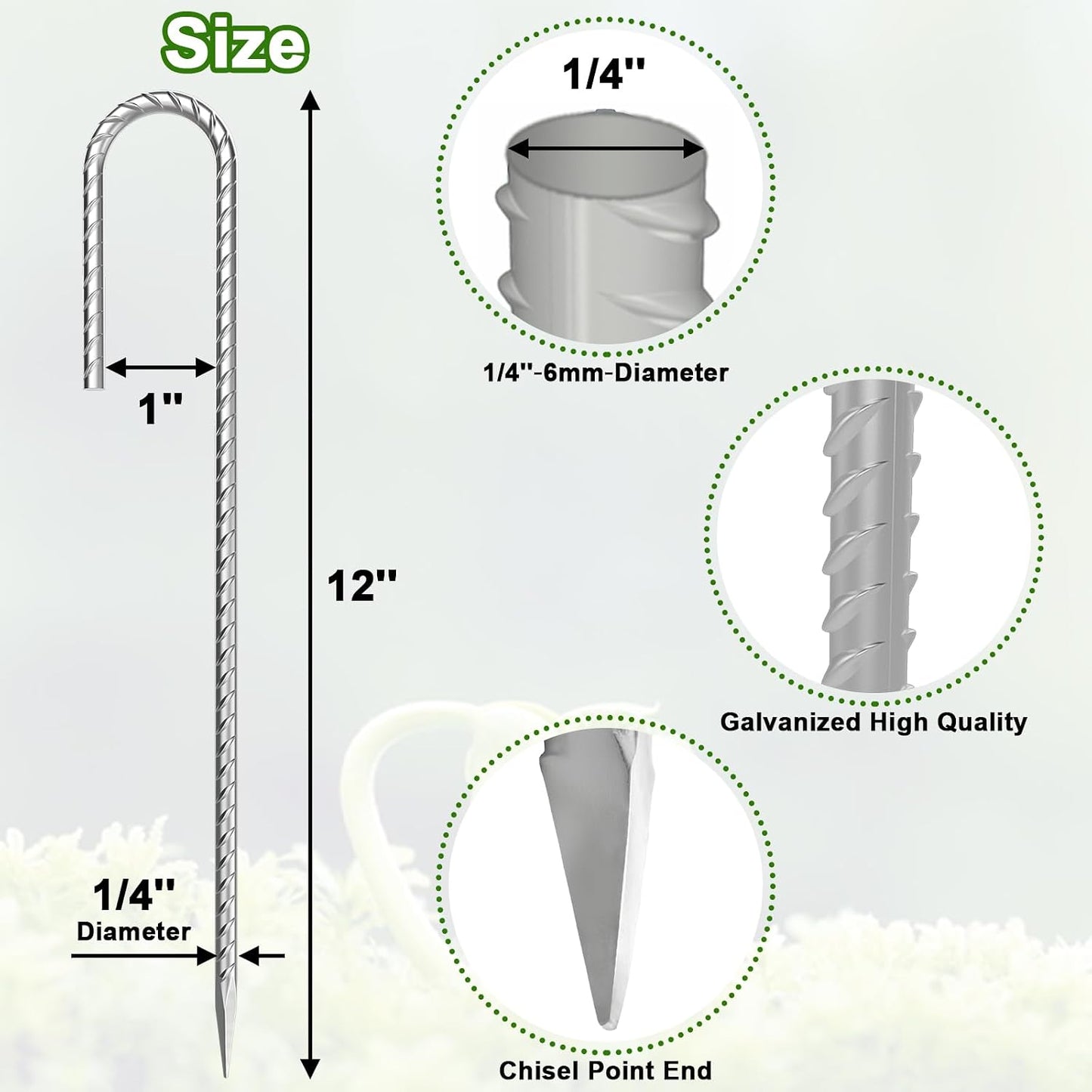 Estacas refuerzo 12" gancho J galvanizadas 50uds