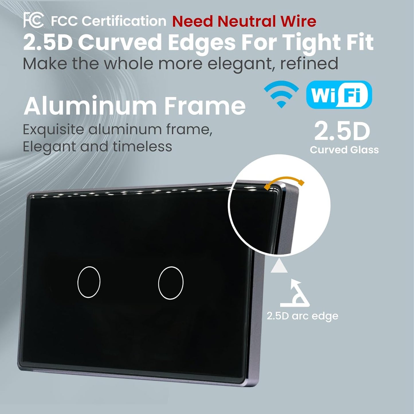 Interruptor inteligente aluminio vidrio 2.5D WiFi 2.4GHz Tuya Alexa