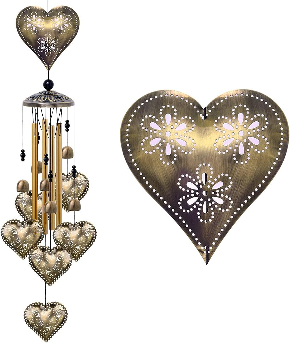 Campanillas viento forma corazón 4 tubos 6 campanas 7 corazones