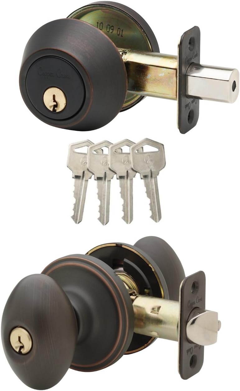 Pomo puerta huevo con llave bronce toscano