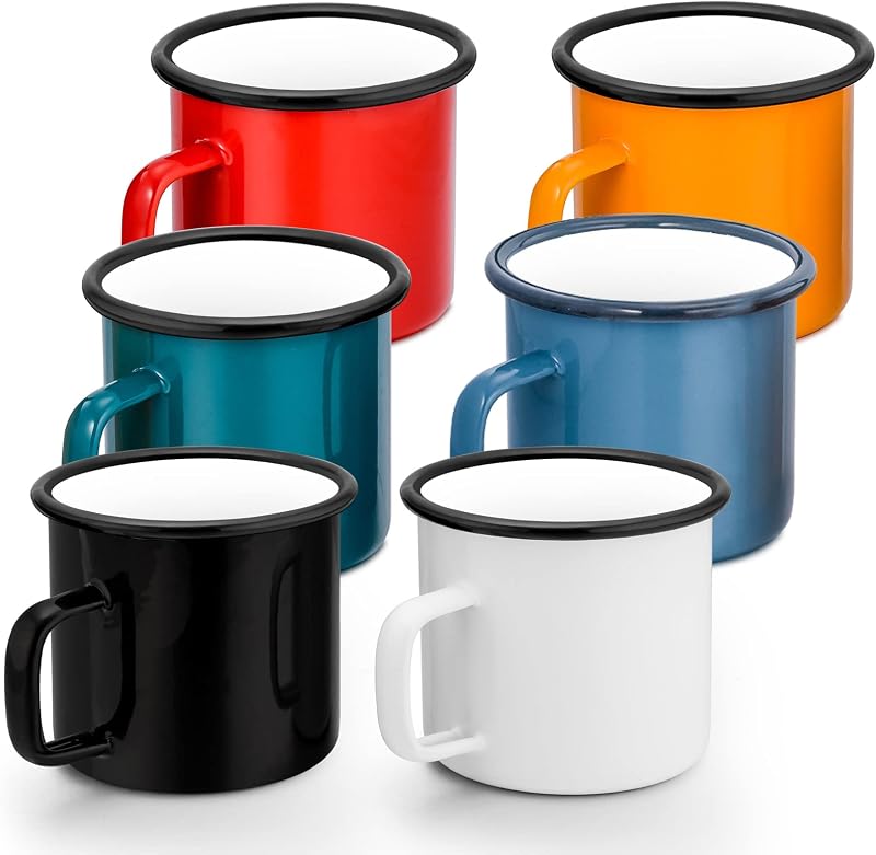 Set 6 Tazas Esmaltadas 12oz Vintage para Café Té Hogar Picnic
