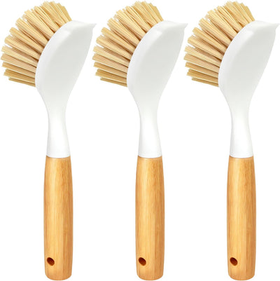 Set 3 Cepillos Platos Mango Bambú Cerdas Medianas Amarillo