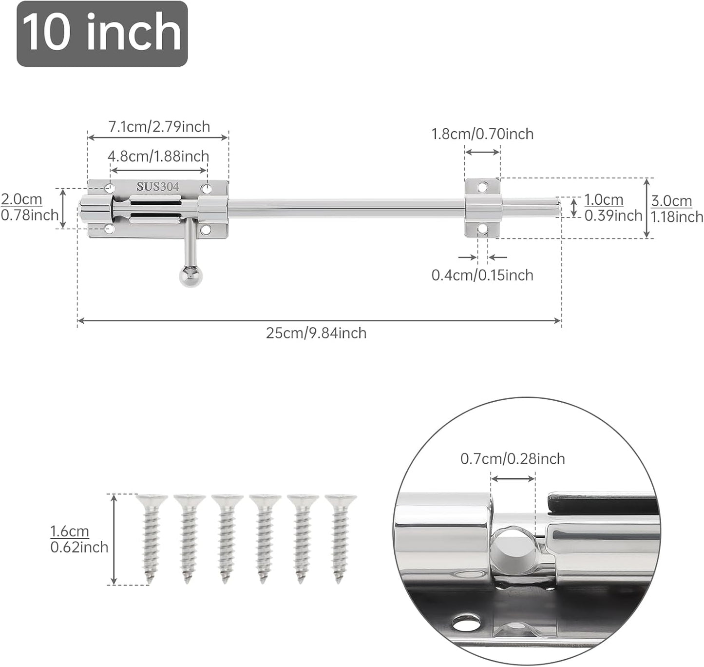 Pestillo puerta cerrojos acero inox 304 10pulg set 2